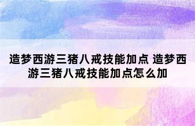 造梦西游三猪八戒技能加点 造梦西游三猪八戒技能加点怎么加